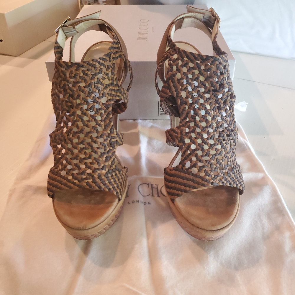 Jimmy Choo Brown Dress Sandals with Woven Design